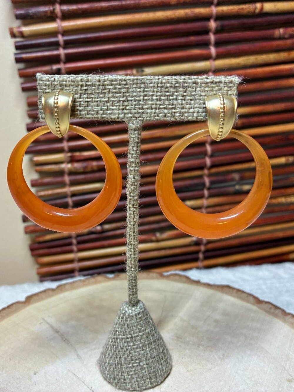 Lucite orange and Gold Tone Door Knocker. Boho Casual. MCM vibe.